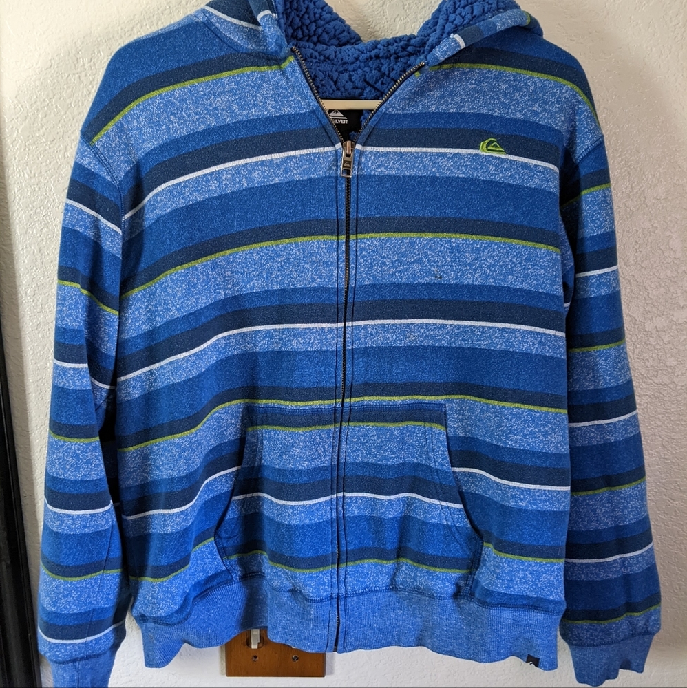 Boys Quicksilver Heavy Thick Sherpa Hoodie Jacket Zip Up Sz L